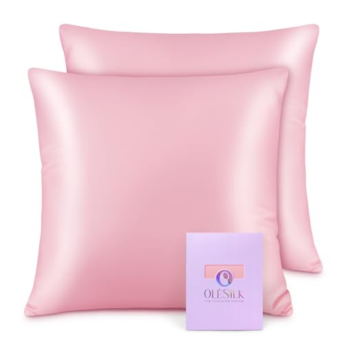 OLESILK Seide Kissenbezug Kissenhülle Haar- und Hautpflege mit Reißverschluss 16 Momme 2 Stücke Rosa 80x80cm von OLESILK