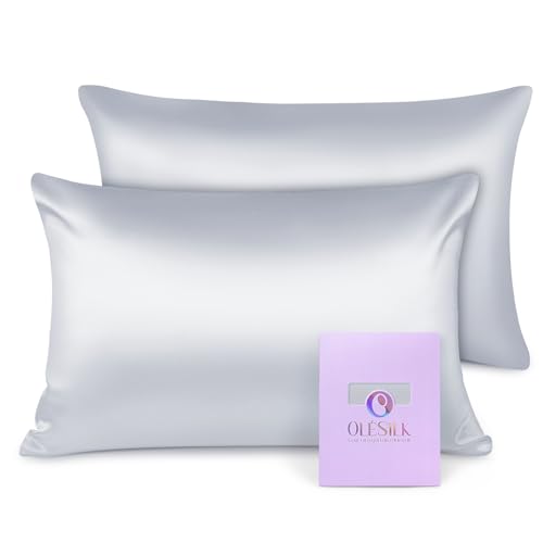 OLESILK 100% Seide Kissenbezug Kissenhülle Haar- und Hautpflege mit Reißverschluss 16 Momme 2 Stücke Silbergrau 40×60cm 2er Pack OLESILK 100% Seide Kissenbezug Kissenhülle Haar- und Hautpflege mit Reißverschluss 16 Momme 2 Stücke Silbergrau 40×60cm 2er Pack von OLESILK