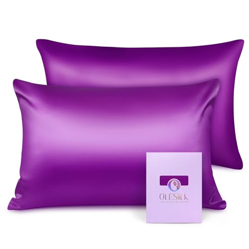 OLESILK Seide Kissenbezug Kissenhülle Haar- und Hautpflege mit Reißverschluss 16 Momme 2 Stücke Violett 40x60cm von OLESILK