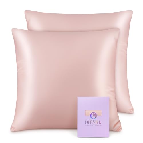 OLESILK Seide Kissenbezug Kissenhülle Haar- und Hautpflege mit Reißverschluss 16 Momme 2 Stücke Pfirsich Rosa 40x40cm von OLESILK