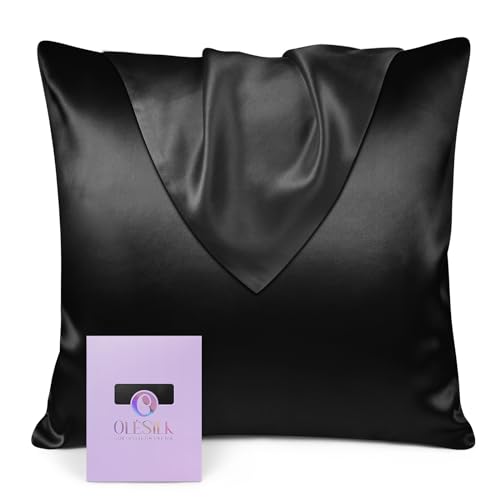 OLESILK Seide Kissenbezug Kissenhülle Haar- und Hautpflege mit Verstcktem Reißverschluss 19 Momme 1 Stück Schwarz 65x65cm von OLESILK