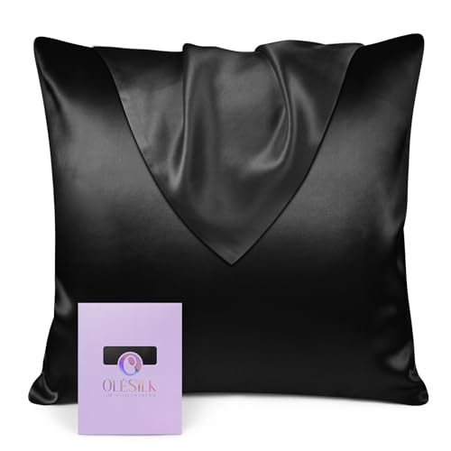 OLESILK Seide Kissenbezug Kissenhülle Haar- und Hautpflege mit Verstcktem Reißverschluss 19 Momme 1 Stück Schwarz 80x80cm von OLESILK