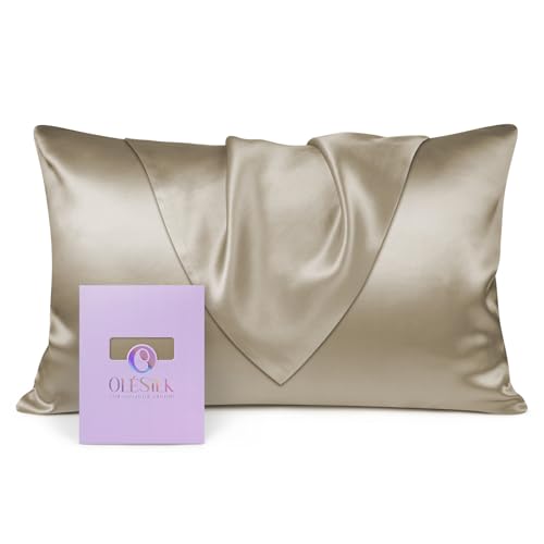 OLESILK Seide Kissenbezug Kissenhülle Haar- und Hautpflege mit Verstcktem Reißverschluss 19 Momme 1 Stück Taupe 50x70cm von OLESILK