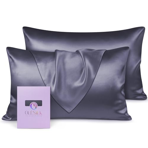 OLESILK 100% Seide Kissenbezug Kissenhülle Haar- und Hautpflege mit Verstcktem Reißverschluss 19 Momme 2 Stücke Holzkohle 50x70cm von OLESILK