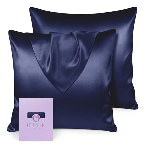 OLESILK 100% Seide Kissenbezug Kissenhülle Haar- und Hautpflege mit Verstcktem Reißverschluss 19 Momme 2 Stücke Marineblau 65x65cm von OLESILK