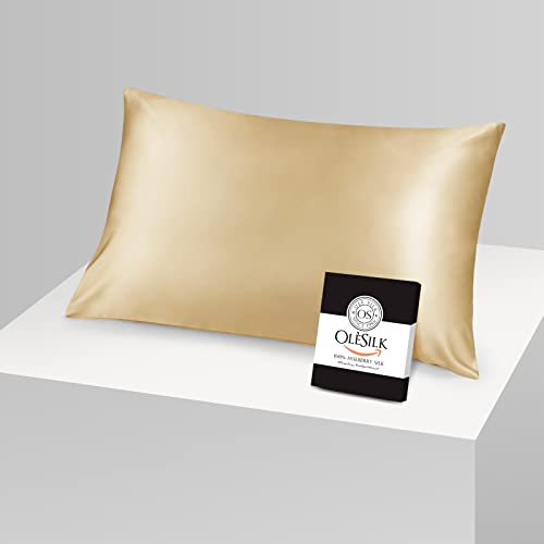 OLESILK Premium 22 Momme Seide Kissenbezug Kissenhülle Kopfkissenbezug Haar- und Hautpflege mit Hotelverschluss, Gold, 50x70cm von OLESILK