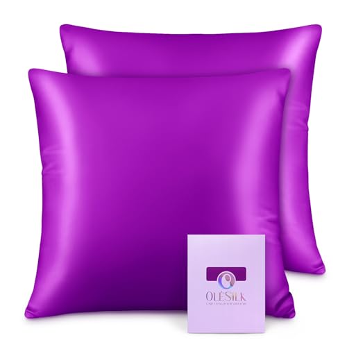 OLESILK Seide Kissenbezug Kissenhülle Haar- und Hautpflege mit Reißverschluss 16 Momme 2 Stücke Violett 80x80cm von OLESILK