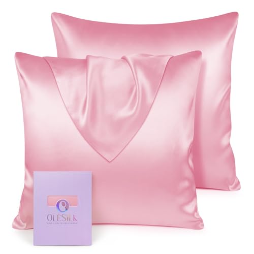 OLESILK Seide Kissenbezug Kissenhülle Haar- und Hautpflege mit Verstcktem Reißverschluss 19 Momme 2 Stücke Rosa 65x65cm von OLESILK