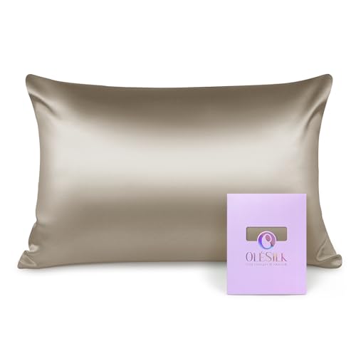 OLESILK Seide Kissenbezug Kissenhülle Haar- und Hautpflege mit Reißverschluss 16 Momme 1 Stück Taupe 50x75cm von OLESILK