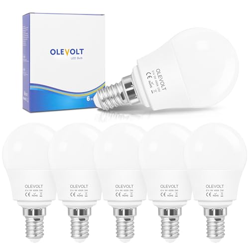 OLEVOLT Birne E14 LED Dimmbar 4000K, 5W 550 Lumen Entspricht 40W Halogen, LED Lampe Leuchtmittel P45 Kleines Edison-Schraubgewinde E14 Glühbirne Neutralweiss, 6 Stück von OLEVOLT