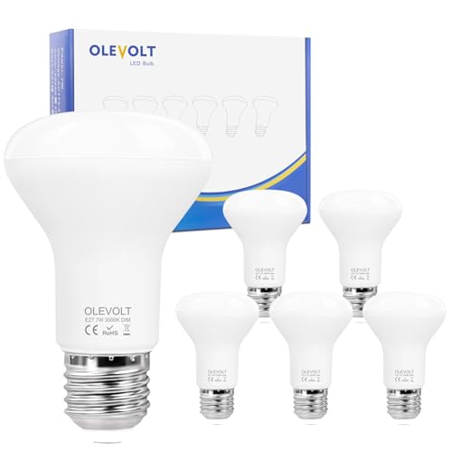 OLEVOLT E27 LED Lampen R63 Dimmbar Warmweiss 3000K, 7W E27 LED Reflektor Lampen Birnen Ersatz Halogenlampen 60W, R63 Reflektor E27 LED Glühbirne,LED E27 Leuchtmitte, 6 Stück von OLEVOLT