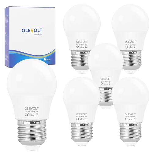 OLEVOLT E27 LED Glühbirne Warmweiss Dimmbar, 5 Watt Ersetzt 40 Watt, P45/G45 Led E27 Leuchtmittel 550 Lumen, 3000 Kelvin LED Glühlampen, 120° Abstrahlwinkel Energiesparlampe, 6 Stück von OLEVOLT