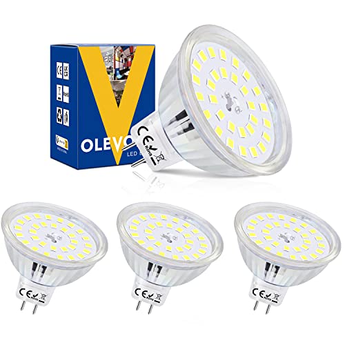 OLEVOLT GU5.3 MR16 LED Birne 12V MR16 LED Spotlight Kaltweiß 6000K 6W Entspricht 60W Halogenstrahler 600LM Nicht Dimmbar LED Strahler 12V AC/DC LED Spot 120°Abstrahwinkel 4er-Pack von OLEVOLT