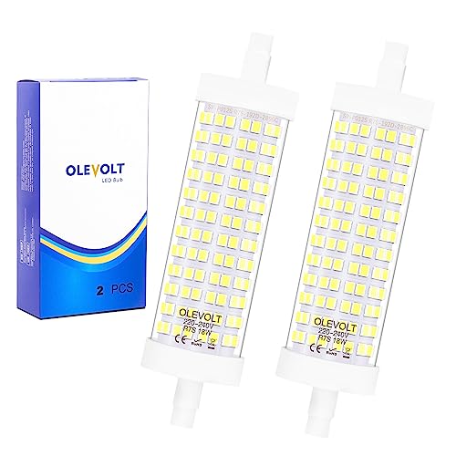 OLEVOLT Glühbirne LED R7S 118mm 18W LED R7s Kaltweiß 6000K Ersetzt 180W Halogenlampen, LED R7S Stablampen Nicht Dimmbar 2100LM, R7S LED Leuchtmittel für Deckenfluter, Leselampen, 2 Stück von OLEVOLT