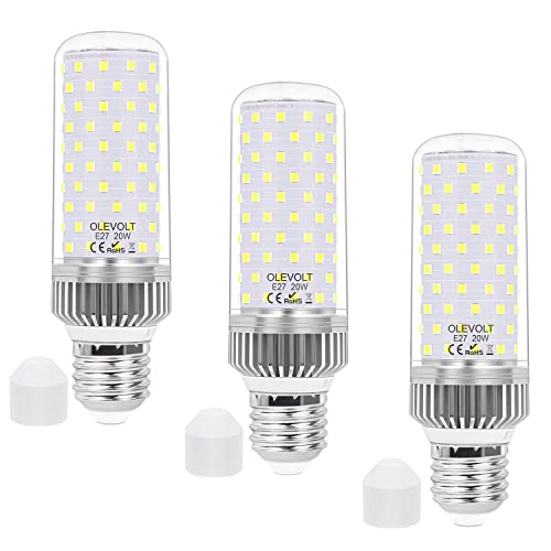 OLEVOLT LED Birne E27 Kaltweiß 6000K LED Leuchtmittel E27 Glühbirne Maiskolben 2200LM 20W Ersatz für 200W Glühlampe Energiesparlampe Nicht Dimmbar E27 Edison Schraube Kerze Leuchtmittel 3er-Pack von OLEVOLT