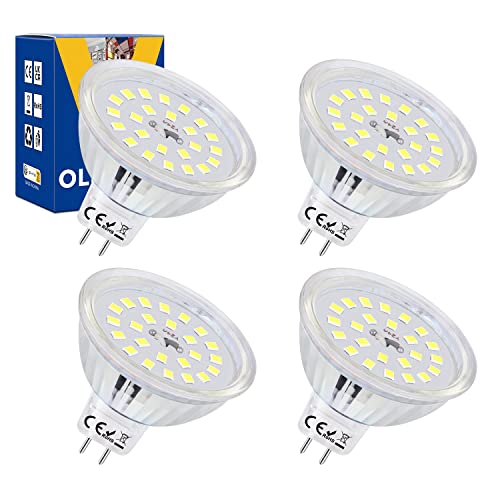 OLEVOLT LED GU5.3 Lampen MR16 5W Kaltweiß 6000K GU5.3 Reflektorlampe 500LM Ersatz für 50W Halogelampe LED Leuchtmittel Spot Nicht Dimmbar Kein Flackern 120° Abstrahlwinkel 12V AC/DC 4er Set von OLEVOLT