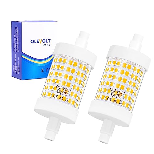 OLEVOLT LED R7S 78mm 11W, Lampen LED R7s Warmweiß 3000K Ersetzt 110W Halogenlampen, LED R7S Stablampen Nicht Dimmbar 1260LM, R7S LED Glühbirne für Deckenfluter, Leselampen, 2 Stück von OLEVOLT