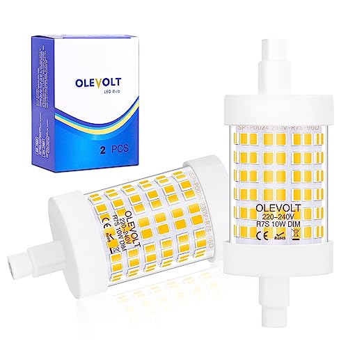 OLEVOLT LED R7S 78mm Dimmbar 10W, Lampen LED R7s Warmweiß 3000K Ersetzt 100W Halogen Birne R7s Dimmbar Halogenstablampe,LED R7S Stablampen 1150LM, R7S LED 78mm für Deckenfluter, Leselampen, 2 Stück von OLEVOLT