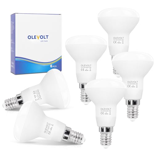 OLEVOLT Leuchtmittel E14 LED Dimmbar, 5W 550 Lumen LED Glühbirne E14 Entspricht 40W, E14 Led Strahler Kaltweiß 6000K, Reflektorlampe E14 R50 120° Abstrahlwinkel Energiesparlampe, 6 Stück von OLEVOLT