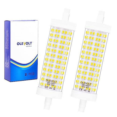 OLEVOLT Leuchtmittel LED R7S 118mm Neutralweiß 4000K, LED R7s 18W Ersetzt 180W Halogenlampen, LED R7S Stablampen Nicht Dimmbar 2100LM, R7S LED Glühbirne für Deckenfluter, Leselampen, 2 Stück von OLEVOLT