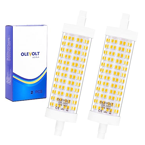 OLEVOLT Stablampen LED R7S 118mm 18W LED R7s Warmweiß 3000K Ersetzt 180W Halogenlampen, LED R7S Birne Nicht Dimmbar 2100LM, R7S LED Glühbirne für Deckenfluter, Leselampen, 2 Stück von OLEVOLT