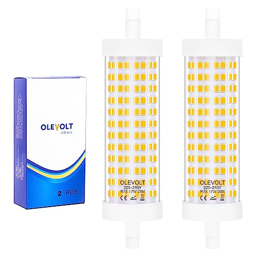 OLEVOLT Stablampen LED R7S 118mm Dimmbar 17W Warmweiß 3000K Ersetzt 150W Halogenlampen, LED R7S Birne 1980LM für Deckenfluter, Leselampen, 2 Stück OLEVOLT Stablampen LED R7S 118mm Dimmbar 17W Warmweiß 3000K Ersetzt 150W Halogenlampen, LED R7S Birne 1980LM für Deckenfluter, Leselampen, 2 Stück von OLEVOLT