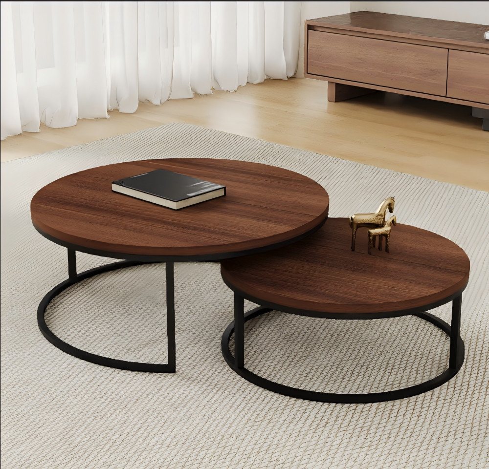 OLEY LUCK LIVE Couchtisch moderner kleiner Couchtisch mit Metallbeine (2-St., 2er Set), Φ: 80cm & 60cm, Dunkelbraun von OLEY LUCK LIVE