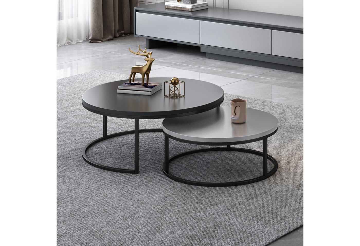 OLEY LUCK LIVE Couchtisch moderner kleiner Couchtisch mit Metallbeine (2-St., 2er Set), Φ: 80cm & 60cm, Dunkelgrau von OLEY LUCK LIVE