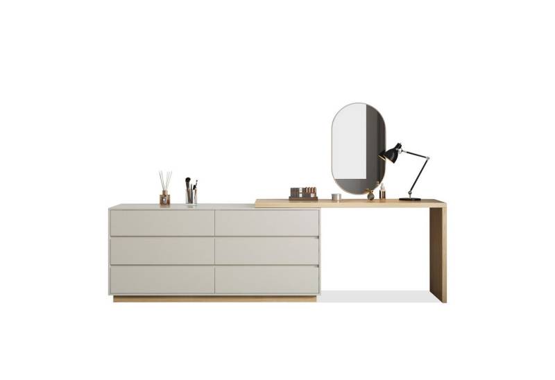 OLEY LUCK LIVE Eckschreibtisch Platzsparender L-förmiger Computertisch mit 6 Schubladen (1-St., Ohne Dekoration), Multifunktionaler Tischplatte,130cm x 40 cm x 80cm, Beige von OLEY LUCK LIVE