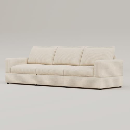 OLEYLUCKIDEA 268cm Modular Sofa Couch, Bequeme 3-Sitzer-Sofa mit Tiefer Sitzfläche & Weicher Polsterung，Cord Couch für Wohnzimmer, Beige von OLEYLUCKIDEA