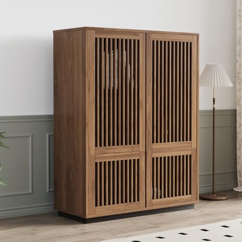 OLEYLUCKLIVE Modernes Highboard aus Holz mit Lamellentiren -Küchenschrank mit 4 Türen & 6 Fächern, großer Stauraum & Arbeitsfläche, Küchenbuffet Sideboard, 120x88x40 cm, Nussbraun OLEYLUCKLIVE Modernes Highboard aus Holz mit Lamellentiren -Küchenschrank mit 4 Türen & 6 Fächern, großer Stauraum & Arbeitsfläche, Küchenbuffet Sideboard, 120x88x40 cm, Nussbraun von OLEYLUCKLIVE