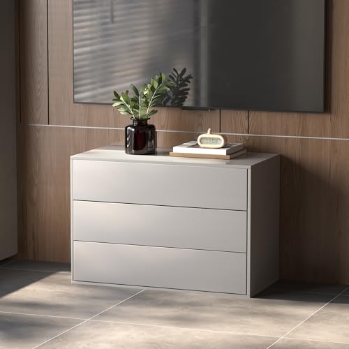 OLEYLUCKLIVE Kommode mit 3 Schubladen, Kommodenschrank & Sideboard, modulares Design, für Schlafzimmer, Wohnzimmer & Flur, Aufbewahrungsschrank 80 cm breit, Weiß (A) von OLEYLUCKLIVE