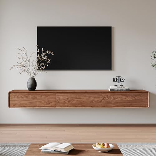 OLEYLUCKLIVE Moderner TV-Schrank in Walnussoptik - Mid-Century Design als Stand- oder Wandmodell, vielseitige TV-Konsole mit 3 Schubladen für 65-75-85 Zoll Fernseher im Wohnzimmer (200 cm) von OLEYLUCKLIVE