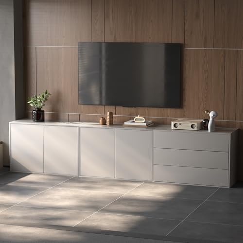 OLEYLUCKLIVE TV Schrank 240 cm in Weiß – TV Lowboard & Fernsehschrank – BBA Kombination mit 2 Doppeltüren & 3 Schubladen, Push-to-Open Design, Viel Stauraum von OLEYLUCKLIVE