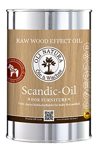 OLI-NATURA Scandic-Oil For Furniture - Rohholzeffektöl - 1L Farblos - Lösungsmittelfrei, invisible Holzöl Innenbreich - Möbel Holztisch Stühle Kommoden Schränke - Eiche Fichte Kiefer Tanne von OLI NATURA Öle & Wachse