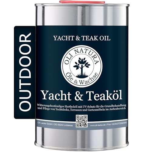 OLI-NATURA Yacht & Teaköl 1 Liter - Premium UV-Schützendes, Tiefenwirksames Holzöl für Außenanwendungen, geeignet für Akazie, Eiche, Douglasie und mehr, Farbe: Natur von OLI NATURA Öle & Wachse