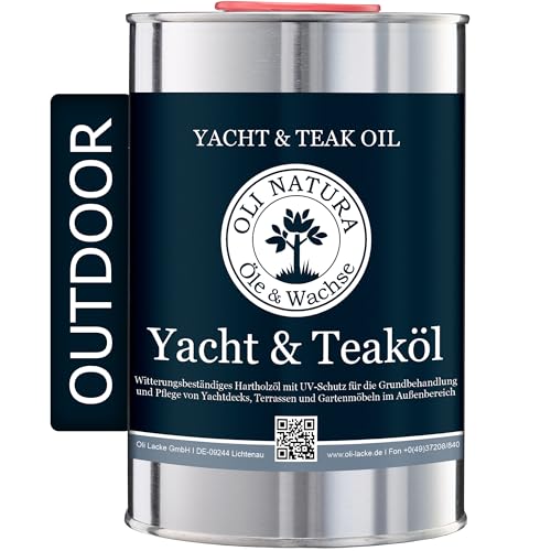 OLI-NATURA Yacht & Teaköl 1 Liter - Premium UV-Schützendes, Tiefenwirksames Holzöl für Außenanwendungen, geeignet für Akazie, Eiche, Douglasie und mehr, Farbe: Teak von OLI NATURA Öle & Wachse