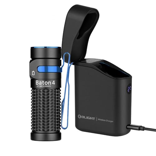 OLIGHT EDC Baton 4 Premium Taschenlampe | Leistung 1300 Lumen | Kabelloses Ladegerät im Lieferumfang enthalten | Akkulaufzeit 190 Tage (schwarz) von OLIGHT