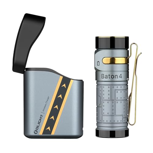 OLIGHT Baton 4 kit Mini LED Taschenlampe Wiederaufladbare mit dimmbarem Ladecase, Handlampe bis zu 190 Tage Laufzeit, 1300Lm 170m Leuchtweite superhell klein Flashlight für Alltag, IPX8 Fighter Pilot von OLIGHT