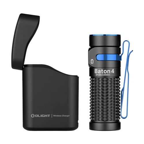 OLIGHT Baton 4 kit Mini LED Taschenlampe Wiederaufladbare mit dimmbarem Ladecase, Handlampe bis zu 190 Tage Laufzeit, 1300Lm 170m Leuchtweite superhell klein Flashlight für Alltag, IPX8 Schwarz von OLIGHT