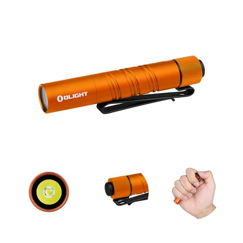 OLIGHT I3T 2 Mini Taschenlampe, 200 Lumen Kompakte Helle Licht mit beidseitigem Taschenclip, 2 Lichtmodi AAA-Batterie Lampe mit Endkappenschalter für Camping Outdoor Orange von OLIGHT