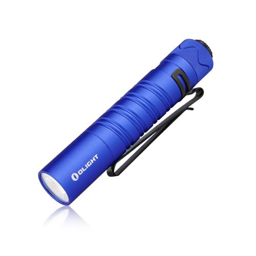 OLIGHT I5R EOS kleine LED Taschenlampe USB-Wiederaufladbare kaltweiße Handlampe 285 Lumen 58 Meter und 37 Std Laufzeit mit Heckschalter Hochleistungs Outdoor EDC-Lampe für Wandern und Camping Blau von OLIGHT