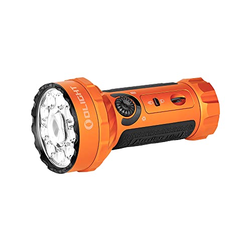 OLIGHT Marauder Mini LED Super Hell 7000 Lumen 600 Meter Wiederaufladbare, mit Strahler und Flutlicht, 3 Arten farbiger LEDs mit Abstandssensor für Outdoor（Orange） von OLIGHT