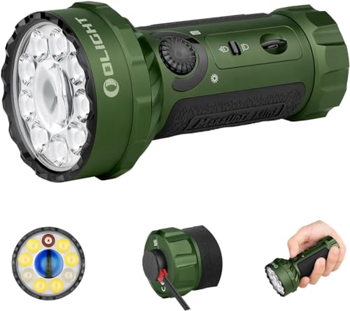 OLIGHT Marauder Mini LED Super Hell 7000 Lumen 600 Meter Wiederaufladbare Taschenlampe mit Strahler und Flutlicht, 3 Arten farbiger LEDs mit Abstandssensor für Outdoor (Grün) von OLIGHT