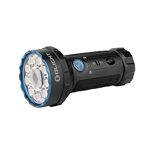 OLIGHT Marauder Mini LED Taschenlampe Super Hell 7000 Lumen 600 Meter Wiederaufladbare Taschenlampe mit Strahler und Flutlicht, 3 Arten farbiger LEDs mit Abstandssensor für Outdoor (Schwarz) von OLIGHT