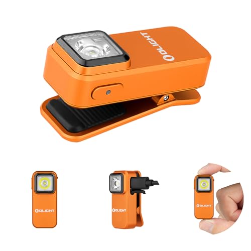 OLIGHT Oclip Mini LED Taschenlampe mit Rotes Licht, 300LM helle USB-C Aufladbare Flashlight, IPX5 Clip Lampe und 1,5m Fallschutz kleine Blinklicht für Camping und Sicherheitswarnungen(Orange) von OLIGHT