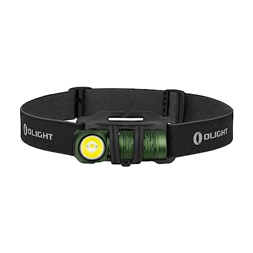 OLIGHT Perun 2 Mini Neutralweiß LED Stirnlampe 1100lm 150m Leuchtweite wiederaufladbare Taschenlampe 5 Lichtmodi Kopflampe mit Rotlicht 54g Multifunktionslampe für Campen, Laufen, Notfälle Grün von OLIGHT