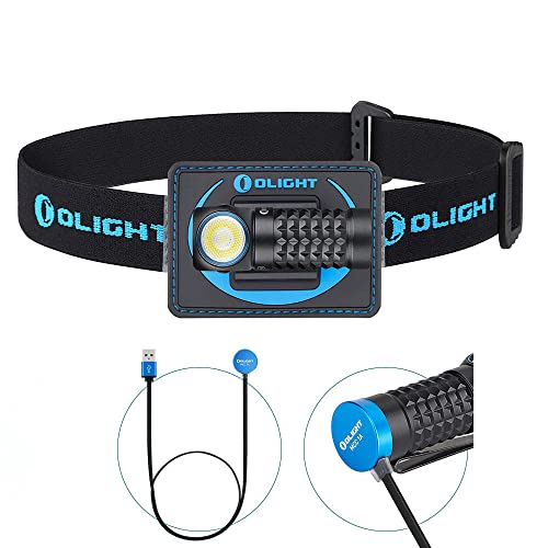 OLIGHT Perun Mini Kit LED Stirnlampe 1000 Lumen, USB Wiederaufladbare Kopflampe mit 100M Leuchtweite, 5 Leuchtstufen, 60° Verstellbar, Perfekt fürs Angeln, Joggen, Laufen, Campen, Outdoor (Schwarz) von OLIGHT