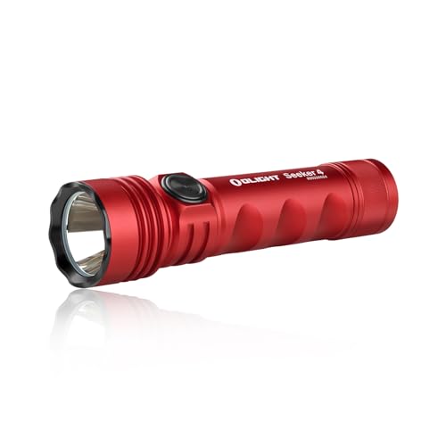 OLIGHT Seeker 4 LED Taschenlampe 3100 Lumen 400 Meter bis zu 15 Tage Laufzeit, Tragbare Handlampe mit 5 Beleuchtungsmodi, Typ-C Wiederaufladbare taschenlampe für den Alltag,Outdoor, Notfälle (Rot) von OLIGHT