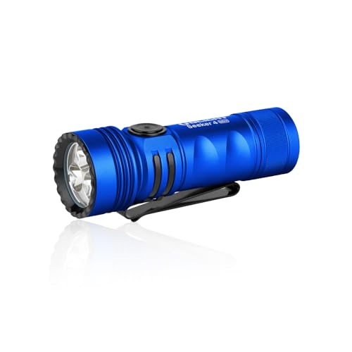 OLIGHT Seeker 4 Mini UV Taschenlampe, LED Weißlicht 1200 Lumen 120 Meter Wiederaufladbare Schwarzlicht 5 Helligkeitsstufen, EDC Lampe für den Alltag,Outdoor und Fleckendetektion (Blau Kaltweiß) von OLIGHT